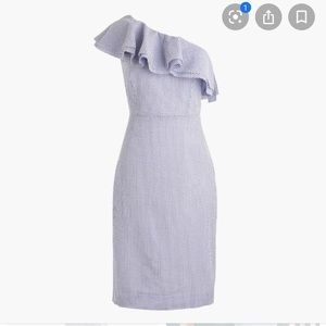 J crew seersucker one shoulder knee length dress